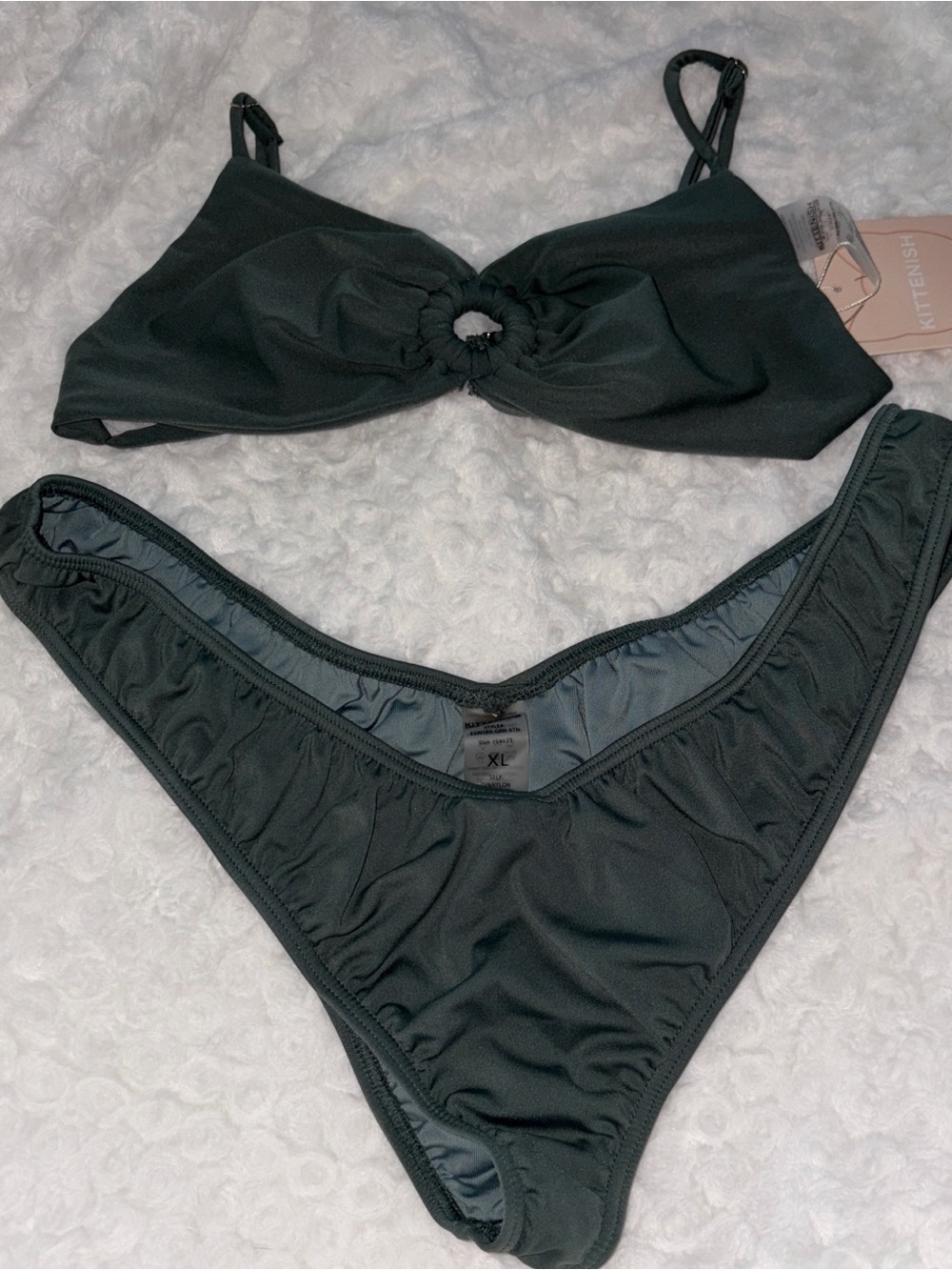 Kittenish Dark Green Ring Bralette Bikini Set